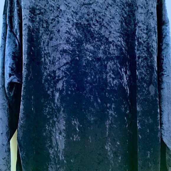 Vintage Women's Top 2X Crushed Blue Velvet Cotton Blend Made in USA Gothic L/S - Picture 10 of 11